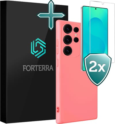 Hoesje Met 2x Screenprotector - Geschikt voor Samsung Galaxy S25 Ultra - Sterk & Shockproof - Telefoon Hoes - Back Cover - Siliconen Case - Licht Roze