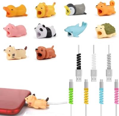 Kabelbescherming voor dieren, 17 stuks, siliconen kabelbescherming, knikbescherming, voorkomt breuk, geschikt voor de meeste datakabels van mobiele telefoons