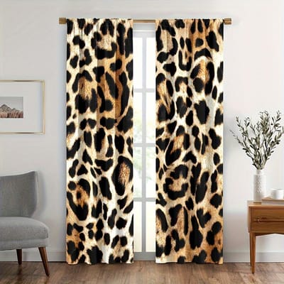 2 stuks Gordijnen met Dierendruk, Raamgordijn met Luipaard Koeienprint, Gordijnen met Stangzak voor Slaapkamer Woonkamer, Koeienhuid Kamerdecor 210x230cm black