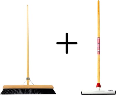 Synx Tools Paardenhaar 50cm + Vloertrekker Kunststof 35cm met Steel 120cm – Zaalveger – Vloerreiniger – Natuurrubber – Zachte binnenbezem met steel 160cm