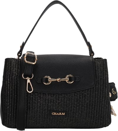Charm London Santorini Handtas - Schoudertas - Riet - Zomer - Crossbody - Dames - Zwart