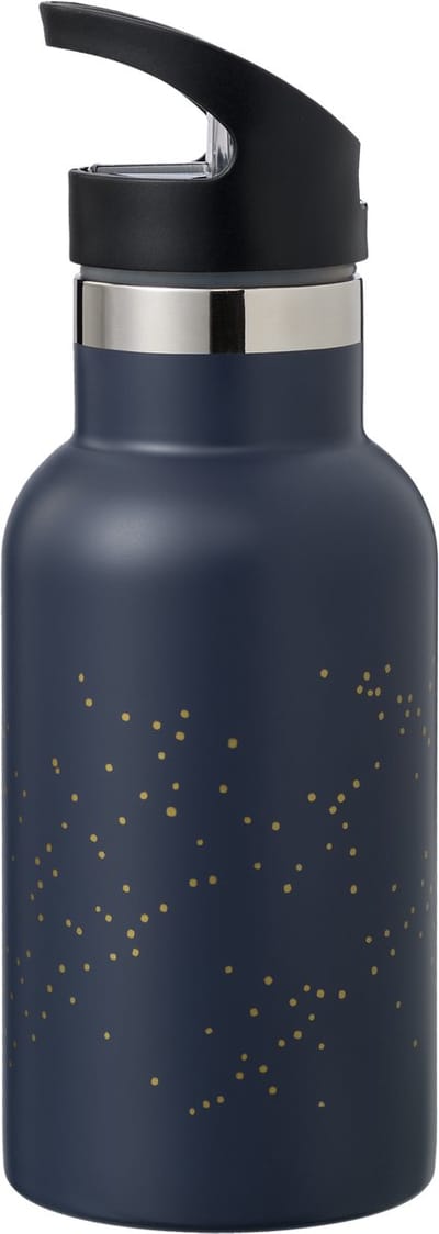 Fresk Thermosfles 350 ml - RVS Waterfles – Lekvrije Drinkfles voor Kinderen – Koude en Warme Dranken – BPA-vrij – Onbreekbaar – 2 Doppen – Thermosbeker – Drinkbeker Jongens - Donkerblauw - Indigo dots