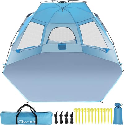 Quick Up Strandtent Automatische strandtent UV-bescherming 50+ Windbescherming Zonbescherming met Quick-Up-systeem Kleine verpakkingsgrootte voor 4-5 personen