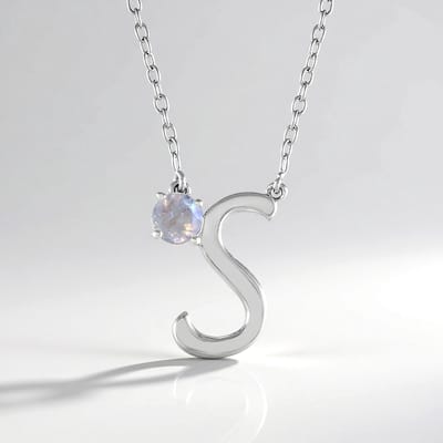 Cavill - Zilveren halsketting met Regenboog Maansteen 0,416 ct - 925 Sterling Zilver Geplatineerd - Elegante S-vormige hanger - Dames sieraden