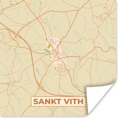 Poster Kaart - Sankt Vith - Stadskaart - België - Plattegrond - 100x100 cm XXL
