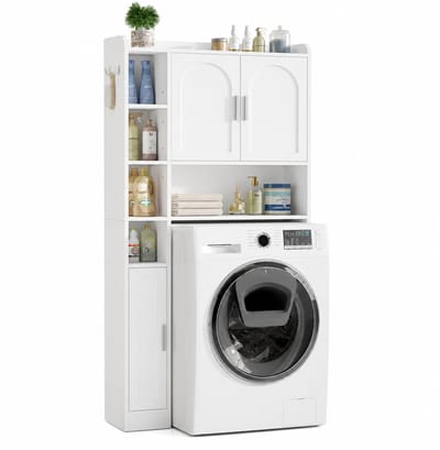 Home & Beyond® Wasmachinekast met 3 Deuren en 5 Open Vakken - Opbergkast voor Boven de Wasmachine - Wit