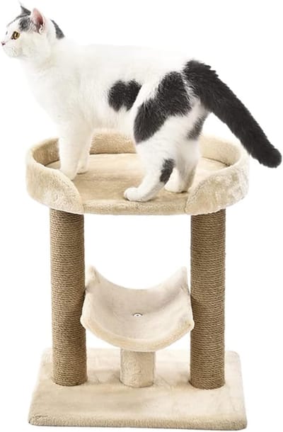 Famanu - Krabpaal met platform, 1 stuk, 45,7 x 35,6 x 55,9 cm, beige