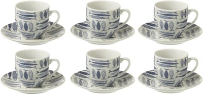 J-Line kop + schoteltje Vis - keramiek - donkerblauw - doos van 6