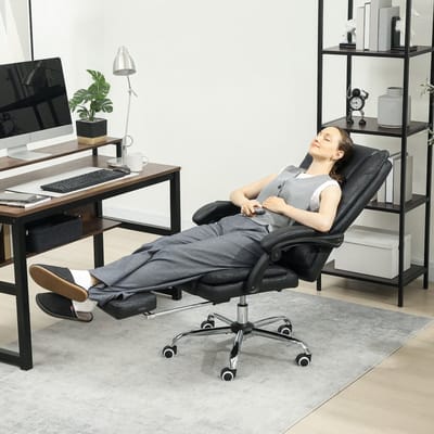 MODENUIT Bureaustoel 64 x 70 x 110-118 cm - Vibratiemassage, Verwarming, Voetsteun - Kantoor - Polyester Zwart