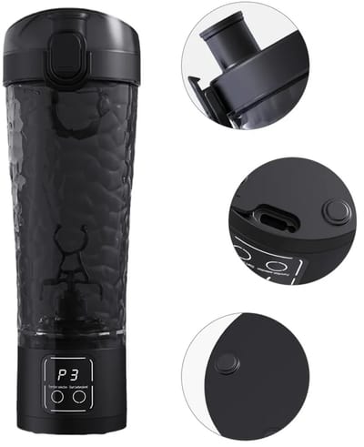 Automatische elektrische blender/shaker voor eiwitpoeder, 700 ml, LCD-display, instelbare snelheid, lekvrij en valbestendig, zwart.