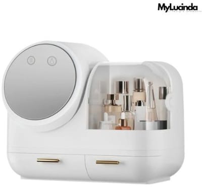 Mylucinda® - Luxe Make-up Organizer met Verlichting - Opbergdoos voor Cosmetica en Sieraden - Inclusief HD Spiegel en Ingebouwde Ventilator - Wit