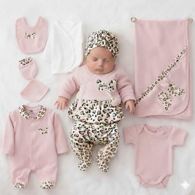 Leopard - Hartjes - Baby newborn 10-delige kleding set meisjes - Newborn kleding set - Newborn set - Babykleding - Babyshower cadeau - Kraamcadeau