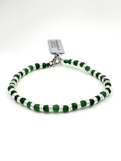 Spadarella Gioielli - SPBR493 - Armband - 925 Zilver - 4 mm - Green - Groene Agaat - 19 Cm - Dames - Heren - Unisex - Made in Italy Riccione