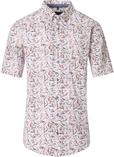 CASA MODA Sport casual fit overhemd - korte mouw - chambray - wit met groen en rood dessin - Strijkvriendelijk - Boordmaat: 43 - 44
