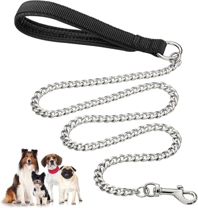 Duty metalen hondenriem, 120 cm kauwbestendige hondenriem met zacht gewatteerd handvat voor grote en middelgrote honden (120 cm x 3 mm)