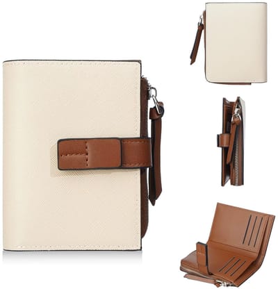 Dames Mini Portemonnee Ultra Dun – Kleine Portefeuille met Rits, Pashouder, Kaart- en Munthouder met ID-Vak - Beige