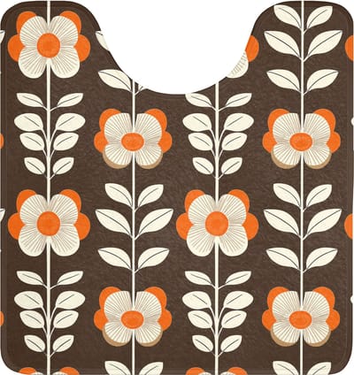 WC mat met uitsparing 55x60 cm - Antislip - Bloemen - Retro - Bruin - Toiletmat met uitsnijding - Vloermat - Douchemat - Toilet tapijt - Toiletmatten
