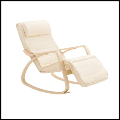 Schommelstoel – Verstelbare Fauteuil – 5-Voudig Voetgedeelte – Hoog Comfort – Berkenhouten Frame