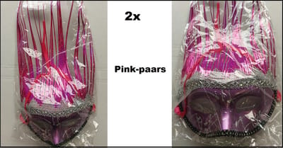 2x Venetiaans masker Italiano pink/paars - Carnaval Festival thema feest oogmasker fun verjaardag