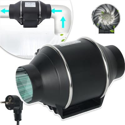 Geluidsarme Kanaalventilator Met Krachtige Motor - 310 m³/U Luchtvolume 40 W - ABS-Behuizing 95 mm Ventilatieopening - Voor Badkamer, Keuken, Werkplaats En Kelder - Zwart