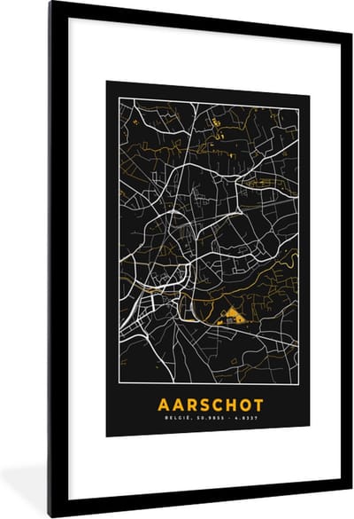 Fotolijst incl. Poster - Plattegrond - Kaart - Aarschot - Goud - 60x90 cm - Posterlijst - Stadskaart