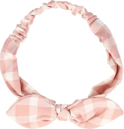 Haarband Knoop 6cm – Strikje met IJzerdraad – Ruitprint – Wit Roze