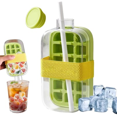 Dailygoods- IJsblokjesfles 800ml - IJsblokjesmaker 2-in-1 - Waterfles - Hygiënisch ontwerp - Snelle vriesfunctie - 18 IJsblokjes binnen 6 uur - Ijsmaker