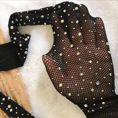 Dames Netpanty met Diamanten Glanzend Sexy Mode Glitterend Net Strak Dames Slank Strass Mesh Nylon Flash Kous One Size brown