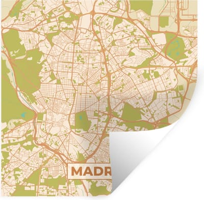 Muurstickers - Sticker Folie - Madrid - Stadskaart - Kaart -Plattegrond - Vintage - 100x100 cm - Plakfolie - Muurstickers Kinderkamer - Zelfklevend Behang XXL - Zelfklevend behangpapier - Stickerfolie