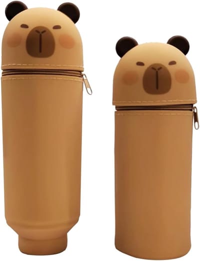Siliconen Capybara Cylinder Case voor Creatieve Schoolbenodigdheden, 23 cm Ongevouwen, 20 cm Vouwbaar, Diameter 6 cm, Unieke Opbergoplossing