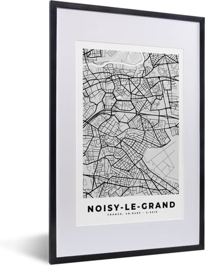 Fotolijst incl. Poster - Noisy-le-Grand - Plattegrond - Frankrijk - Kaart - Stadskaart - 40x60 cm - Posterlijst