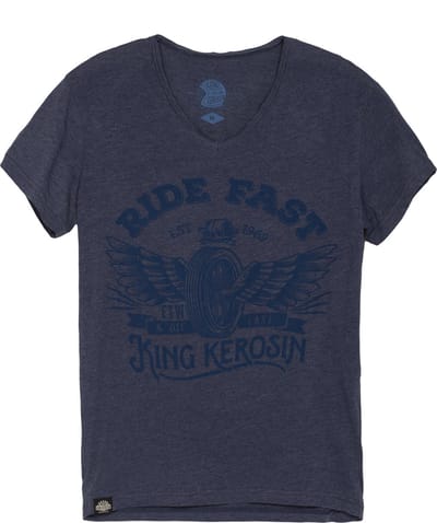 King Kerosin T-shirt Ride Fast met V-hals, blauw