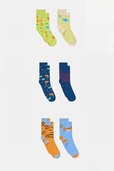 Woody sokken 6-pack - multicolor - tijger/olifant/kameleon - 261-10-SOL-I/999 - maat 23/26