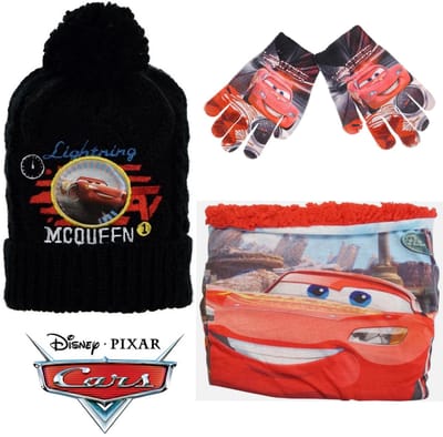 Disney Cars Set - Winterset - Muts + Col + Handschoenen - Zwart / Rood - Maat One Size (± 2-5 jaar)