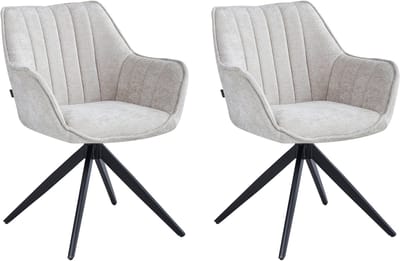 Colenis® - Yasmin Eetkamerstoel - Set van 2 - Beige - Chenille Stof - Gestoffeerde zitting - Metalen poten - 180° - Draaistoel