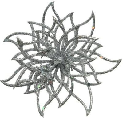 Kerstboomversiering Kerstster - 14 cm - zilver glitter - op clip - ornament