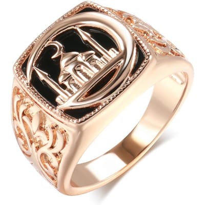 Bague Homme Punk Pierre Noire Carrée Château Mode Couleur Or Rose Accessoires Haute Qualité Bijoux Fins Quotidien 12 beige