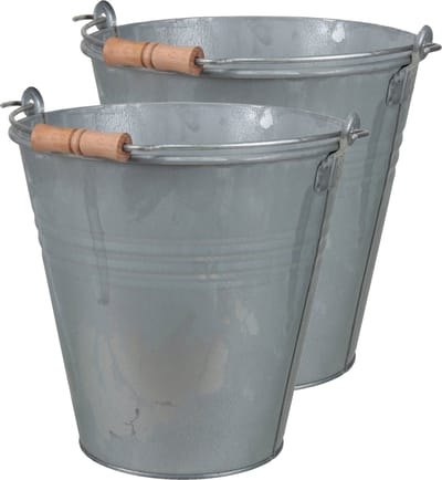 Othmar Decorations Emmer/plantenpot - 2x stuks - 7,5 liter - D27 x H27 cm zilver - zink
