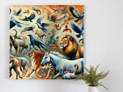 Olieverf dieren schilderij | Prachtig meesterwerk van dieren in levendige olieverfschildertechniek tentoongesteld | Kunst - 20x20 centimeter op Dibond | Foto op Dibond