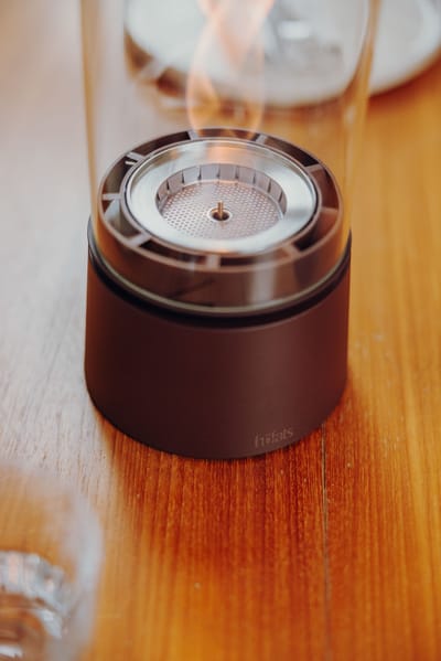 höfats SPIN air Tafelvuur 900 roest bruin Tafelhaard voor binnen en buiten, moderne bio-ethanoltafelhaard met lange brandduur, innovatieve biobrandertechnologie, verwarmende haard met vlammenwerveling