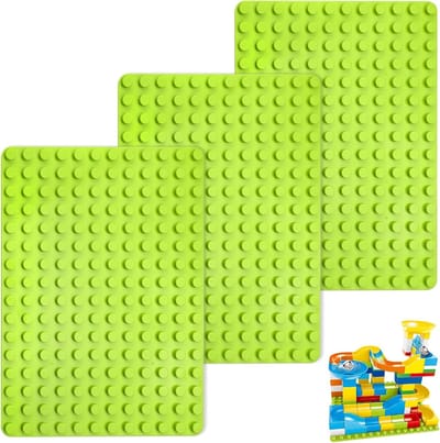 Grote Bouwpanelen 25.5 x 19 cm - 3 Stuks - Compatibel met Bouwstenen en Basisplaten - Groene Speelmat voor Kinderen