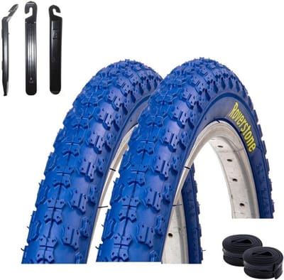 2x Fietsband 20 Inch (54-406 / 20x2.125) Blauw Inclusief Binnenbanden en Montagehendels