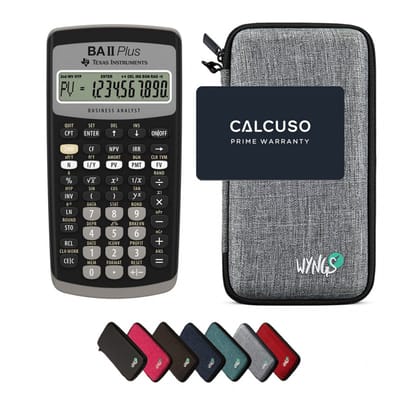 TI-BA II Plus incl. WYNGS Beschermhoes Lichtgrijs - Financiële Rekenmachine - Basis Pakket