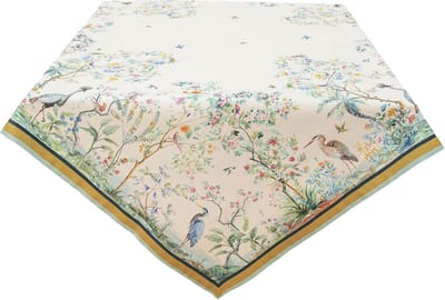 Clayre & Eef Tafelkleed 150x150 cm Beige Groen Katoen Tropisch Motief