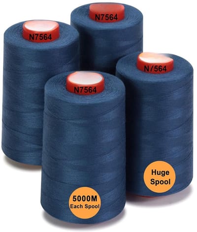 Famanu – Set van 4 grote kegels polyester naaigaren van 5000 m, universele draad voor naaien, quilten en overlock, blauw