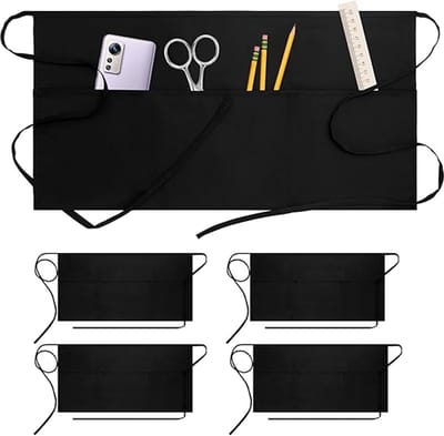 Sloof met zakken - 4 stuks - Professionele Horeca Sloof - met 3 zakken - Horeca Schort - waterdichte - Professioneel Kookschort - Verfschort - Unisex - One Size - Keukenschort - Bedieningsschort - Serveerschort - Oberschort - 60x31.5cm - Zwart