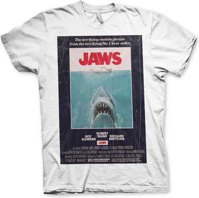 Jaws Heren Tshirt -S- Vintage Original Poster Wit