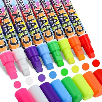 Krijtmarkers voor Whiteboard en Glas - 8 Kleuren, Wasbaar, 10 mm Omkeerbare Punt, Neon Krijt voor Creatieve Projecten
