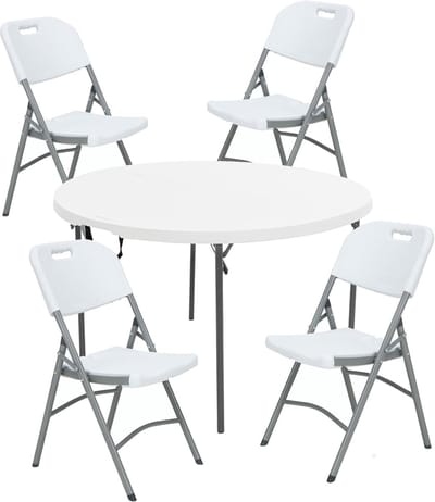 Ronde Tafel Set - Buitenmeubilair Tuinset - Picknick & Tuinfeest - Inklapbaar & Draagbaar - 120cm Diameter - Zwart