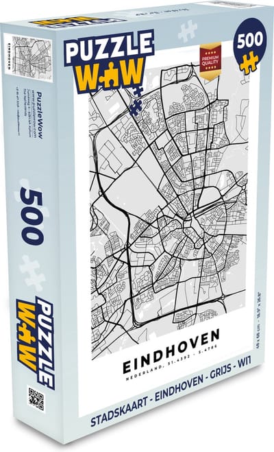 Puzzel Stadskaart - Eindhoven - Grijs - Wit - Legpuzzel - Puzzel 500 stukjes - Plattegrond
